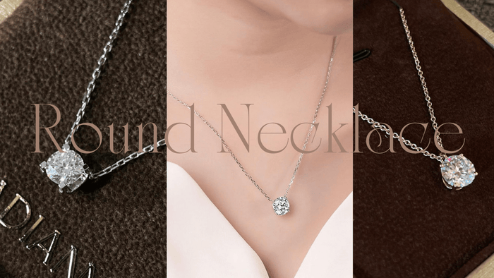 ラウンドカットの一粒ネックレスを並べたRound Necklaceの文字入り画像