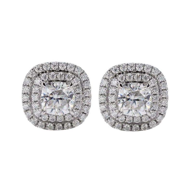 Double Halo Cushion Cut 1.0 ct x 2 Stud Earrings Double Mele