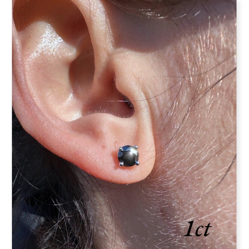 black stone round stud earrings