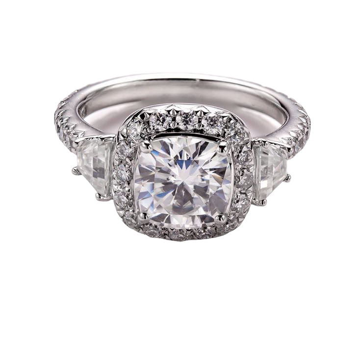 <tc>Cushion Cut Halo Ring with Tapered Baguette Side Stones</tc>