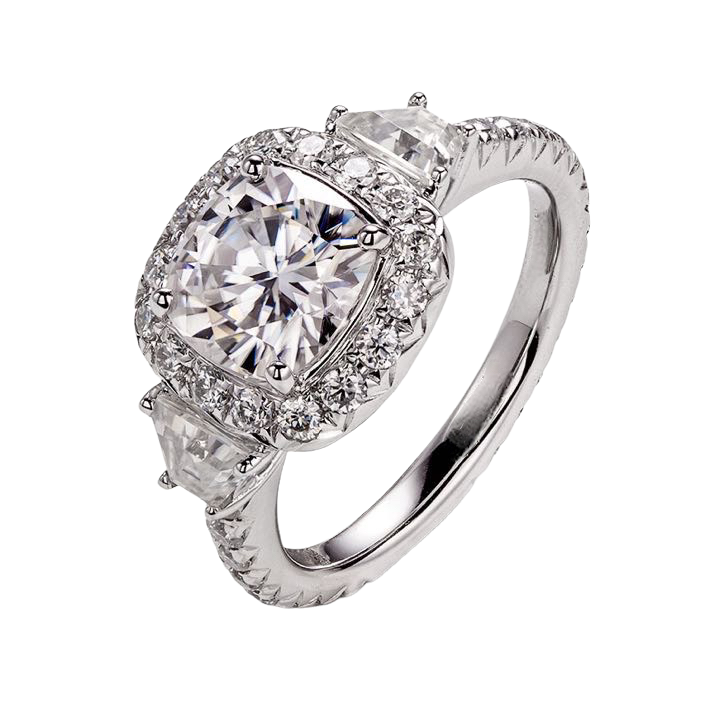 <tc>Cushion Cut Halo Ring with Tapered Baguette Side Stones</tc>