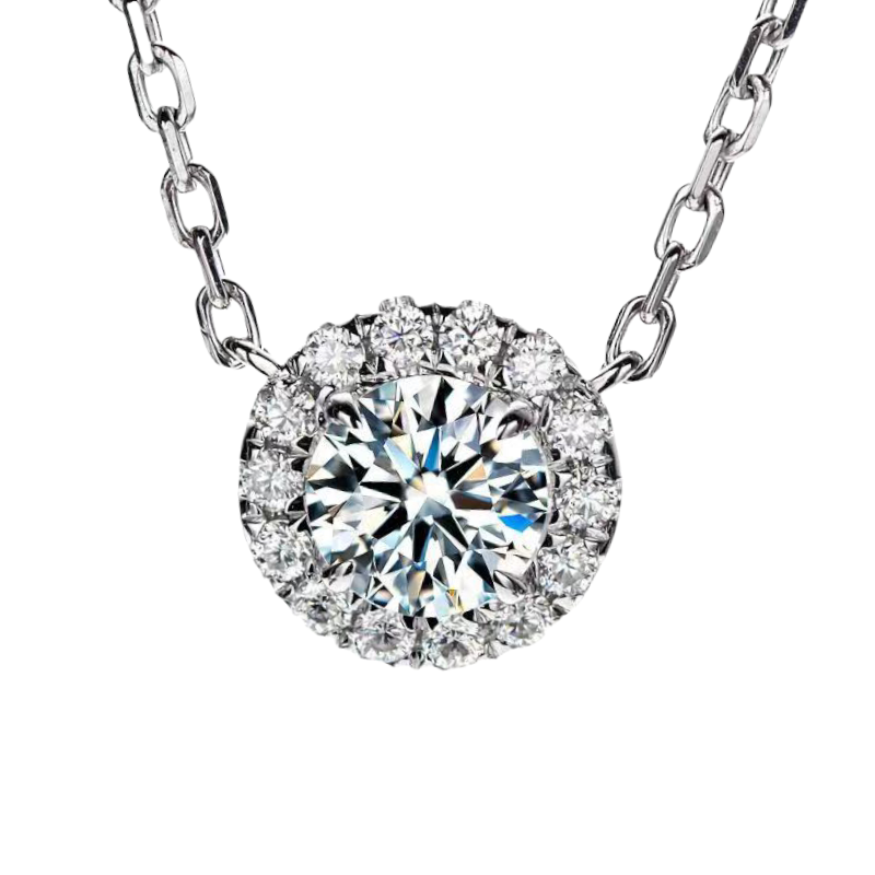 <transcy>Round Brilliant Cut Halo Necklace</transcy>