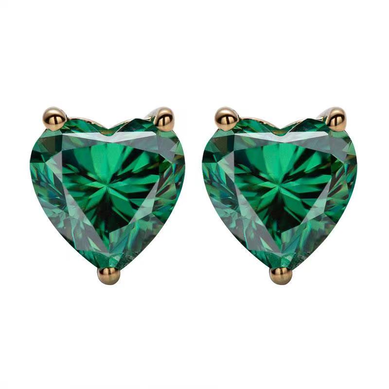 Heart Shape Cut 1.0 Carat x 2 Lab Emerald Stud Earrings