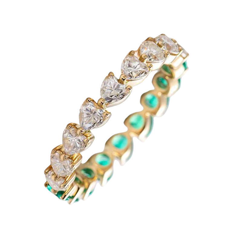 Heart Shape Cut Lab Emerald Half & Half Full Eternity Ring