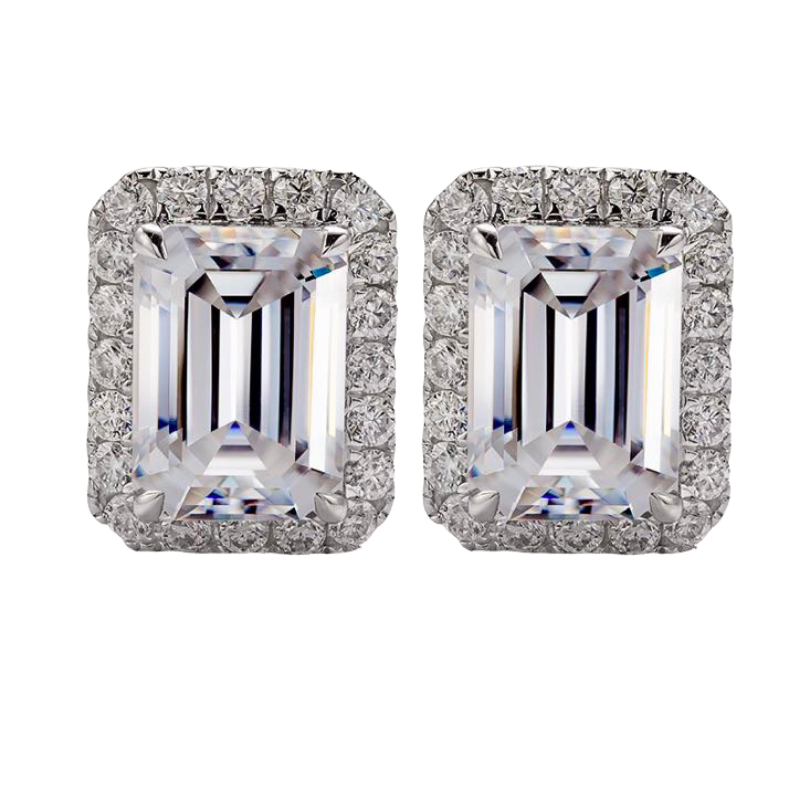 <tc>Halo Emerald Cut 1.0 Carat Stud Earrings</tc>