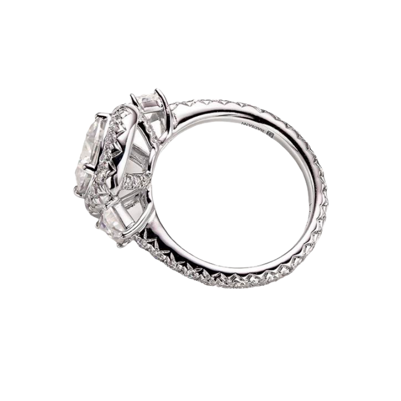 <tc>Cushion Cut Halo Ring with Tapered Baguette Side Stones</tc>