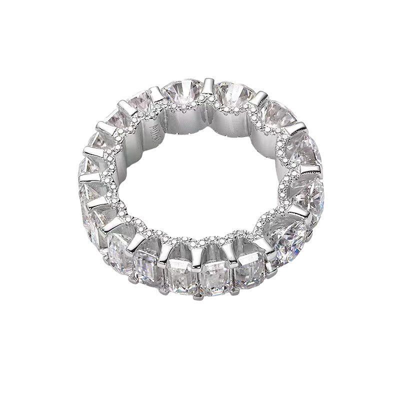 <transcy>Half Round Cut & Half Emerald Cut Full Eternity Side Melee Band: Total 10ct</transcy>