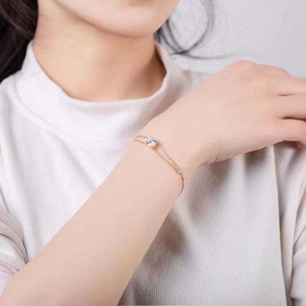 ブリッジ ダブルチェーンラウンドカットブレスレット - RADIANN moissanite fine jewelry | モアサナイトファインジュエリーブレスレットブリッジ ダブルチェーンラウンドカットブレスレット