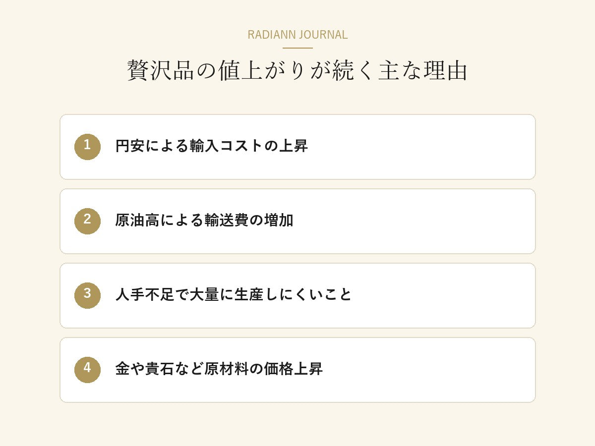 贅沢品の値上がりが続く主な理由4つ